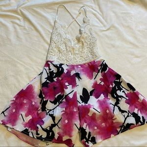 Floral Lace Romper Open Back